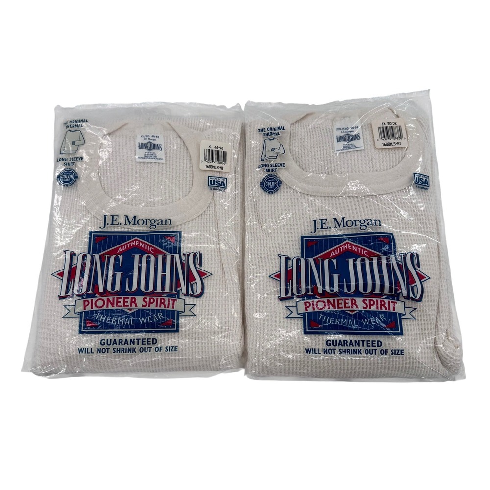 J.E. Morgan Long Johns Thermal Shirt XL White Waffle Knit USA Lot of 2 New